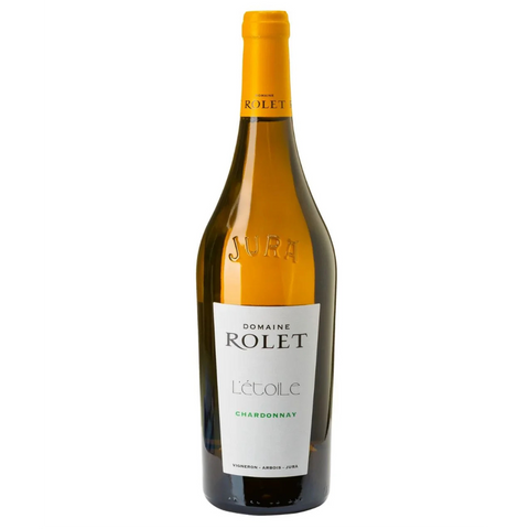 A bottle of Domaine Rolet - LEtoile Chardonnay White 2023 with a yellow cap and white label featuring black and green text.