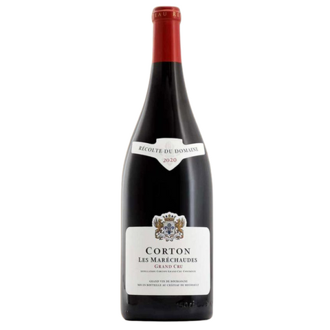 Red wine bottle with a white label on a white background