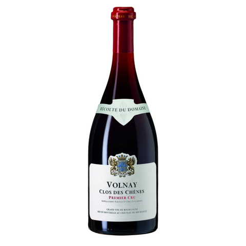 Red wine bottle with a visible label on a white background