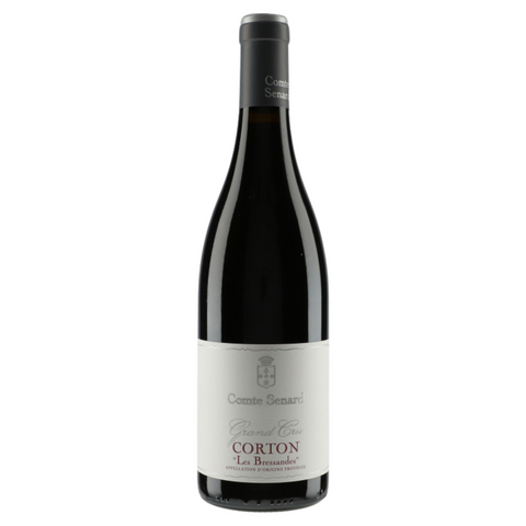 Red wine bottle with a white label on a white background