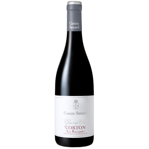 A bottle of Domaine Comte Senard - Corton Grand Cru Les Bressandes Red 2013, featuring a dark glass bottle, silver cap, and a white label with elegant text and a small coat of arms.