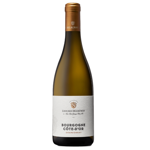 Edouard Delaunay Bottle of Bourgogne Côte d'Or Chardonnay wine on a white background