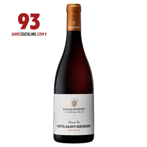 Wine bottle with a James Suckling score of 93 on a white background