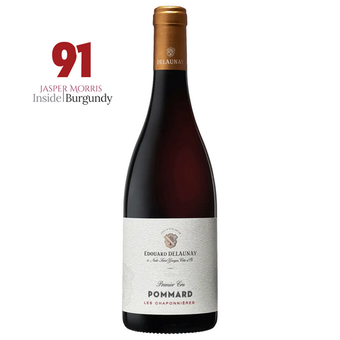 Wine bottle with gold foil cap and white label on a white background, featuring Jasper Morris Inside Burgundy rating.