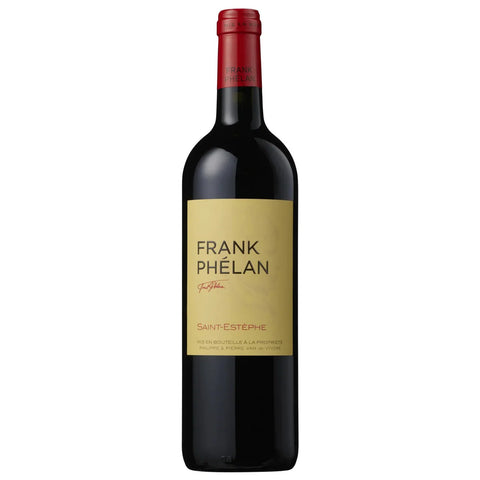 Red wine bottle with 'Frank Phélan' label on a white background