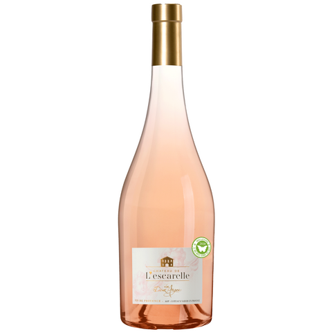 Wine bottle with gold cap and visible label on a white background