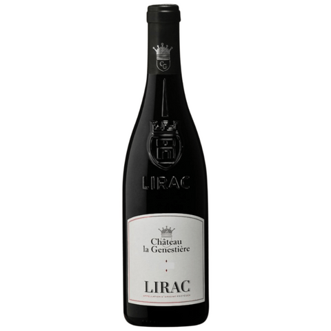 Black wine bottle with 'LIRAC' label on a white background
