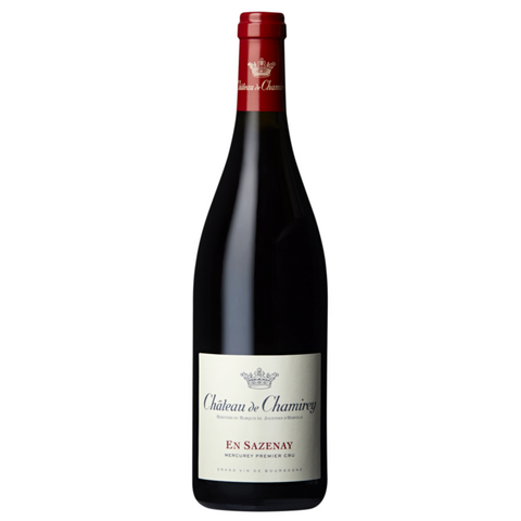 Red wine bottle with a visible label on a white background