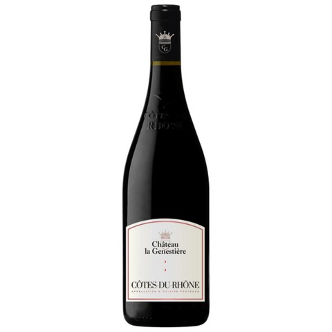 Wine bottle with 'Château la Genestiere' label on a white background