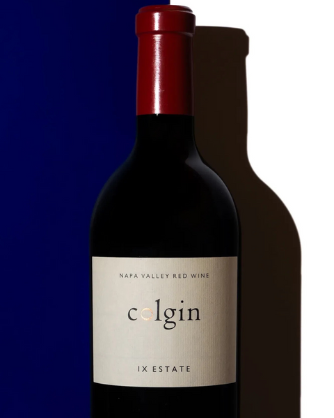 Wine bottle with 'celgin' label on a blue and white background