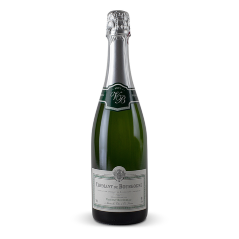 Cremant Domaine Vincent Bouzereau  Bottle of Cremant de Bourgogne sparkling wine on a white background