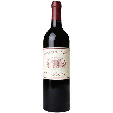 Red wine bottle with 'Pavillon Rouge' label on a white background