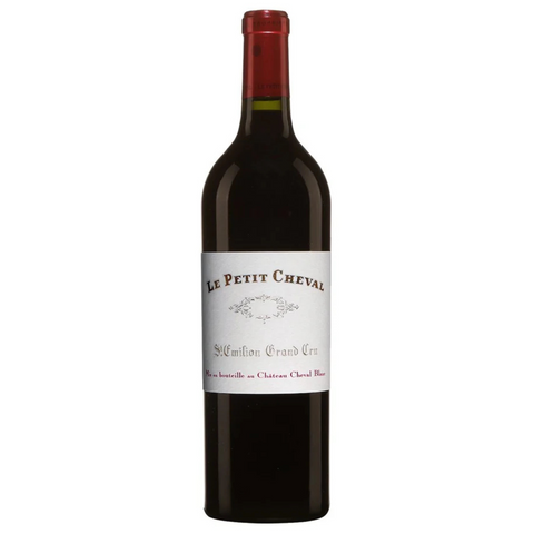 Wine bottle labeled 'Le Petit Cheval' on a white background