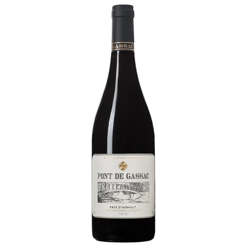 Wine bottle with 'Pont de Gassac' label on a white background