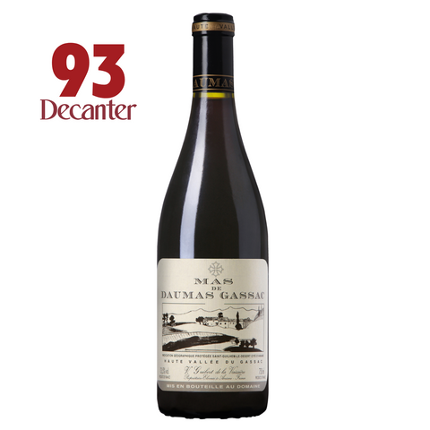 Wine bottle with a label and '93 Decanter' rating on a white background