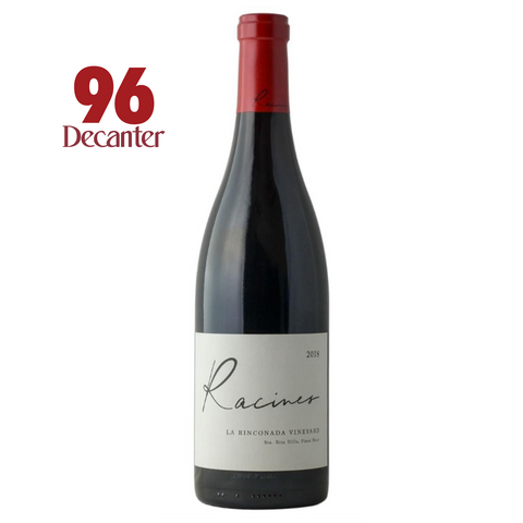Wine bottle with a red cap and white label featuring the brand 'Racines' on a white background.