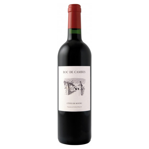 Bottle of Roc de Cambes Red wine on a white background