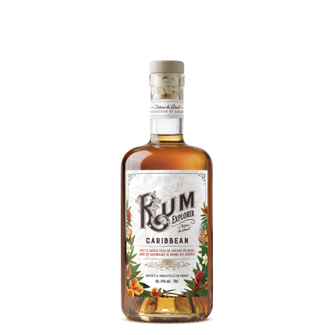 Bottle of Rum Explorer Caribbean rum on a white background