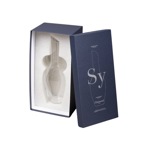 Wine Decanter in a branded box with 'Sy' logo